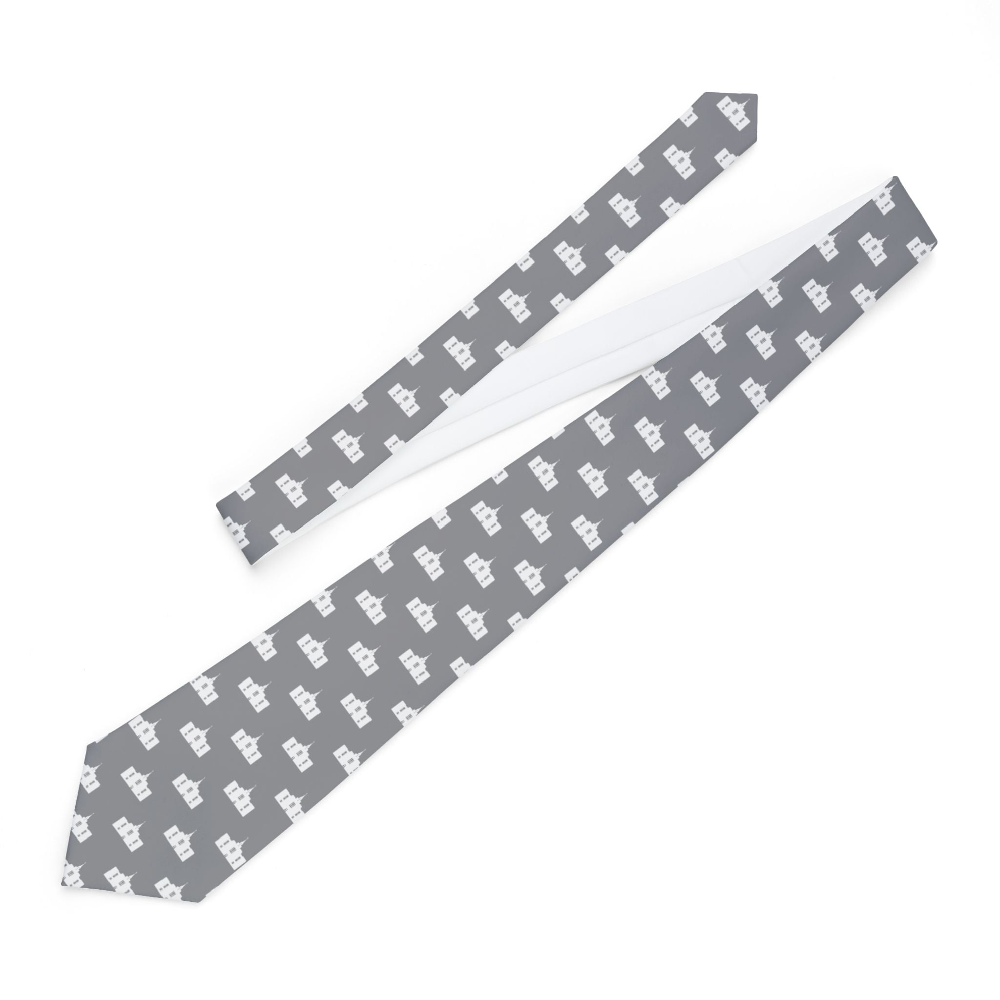 Calgary Alberta Temple Patterned Neck Tie for Elders (Grey) - Mission Wishlist - LDS Missionary Gift Store