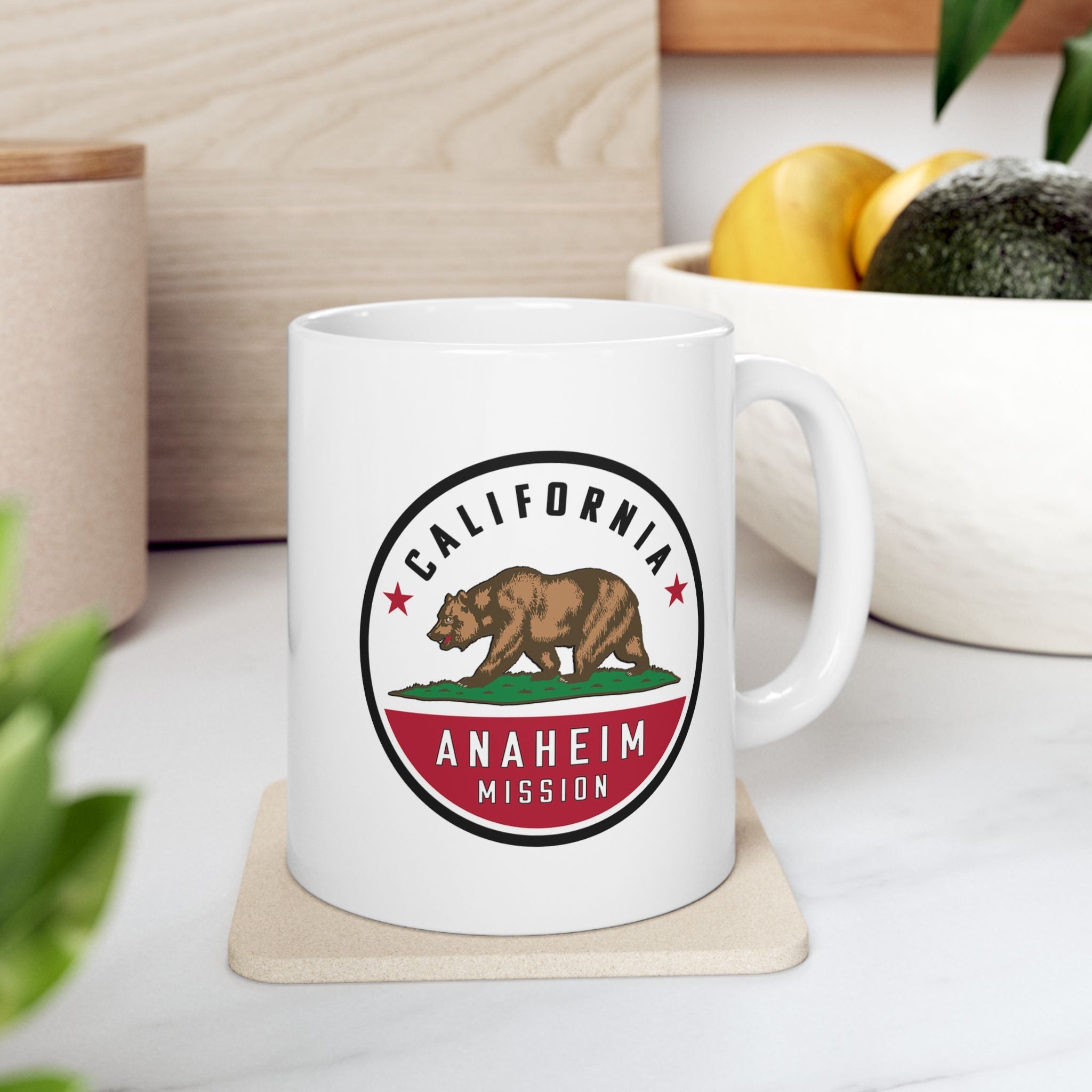 California Anaheim Mission State Flag Logo Ceramic Mug White Name - Latter-Day Saint LDS Missionary Gift - Book of Mormon