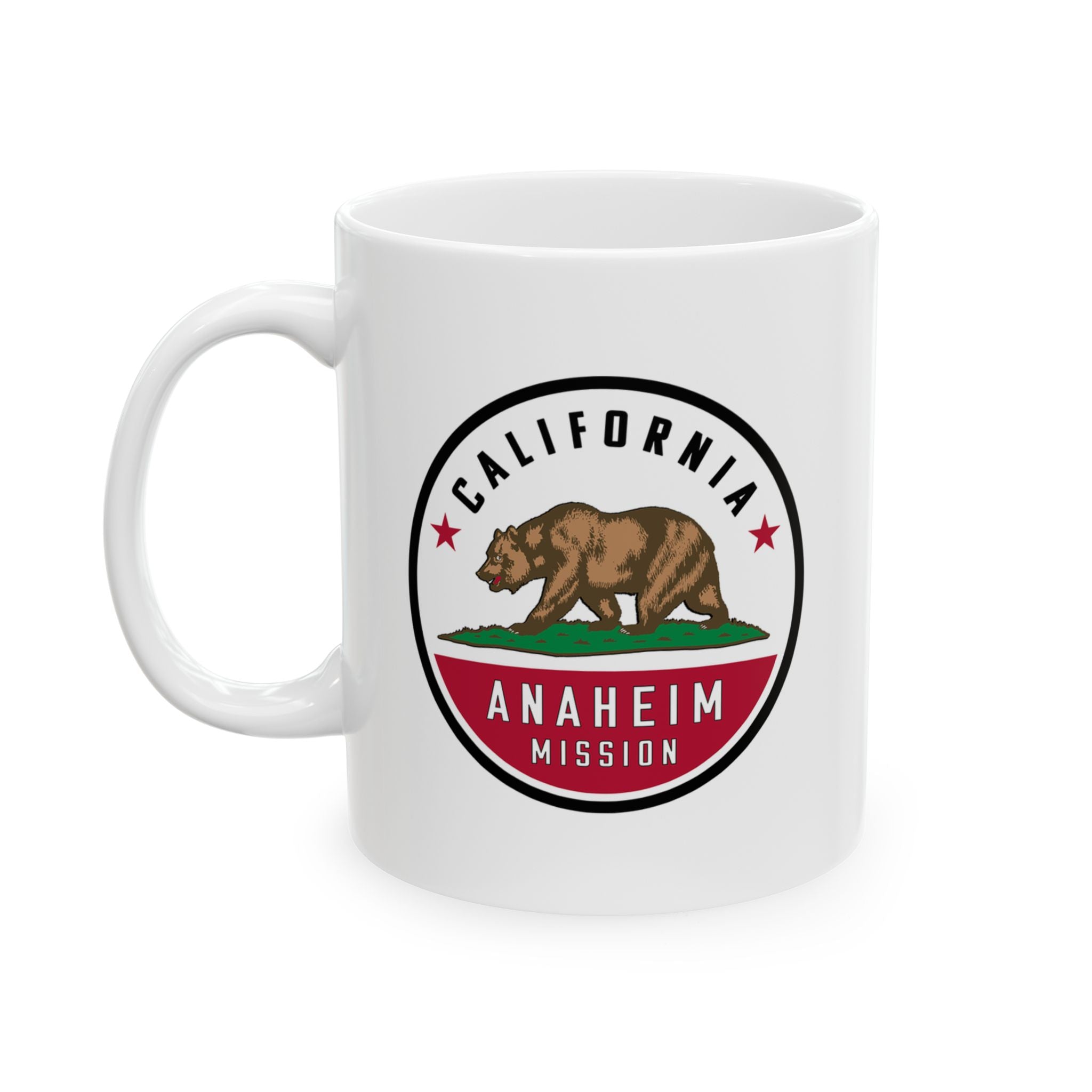 California Anaheim Mission State Flag Logo Ceramic Mug White Name - Latter-Day Saint LDS Missionary Gift - Book of Mormon