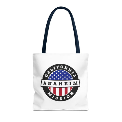 California Anaheim Mission USA Flag Logo Tote Bag White - Latter-Day Saint LDS Missionary Gift - Book of Mormon