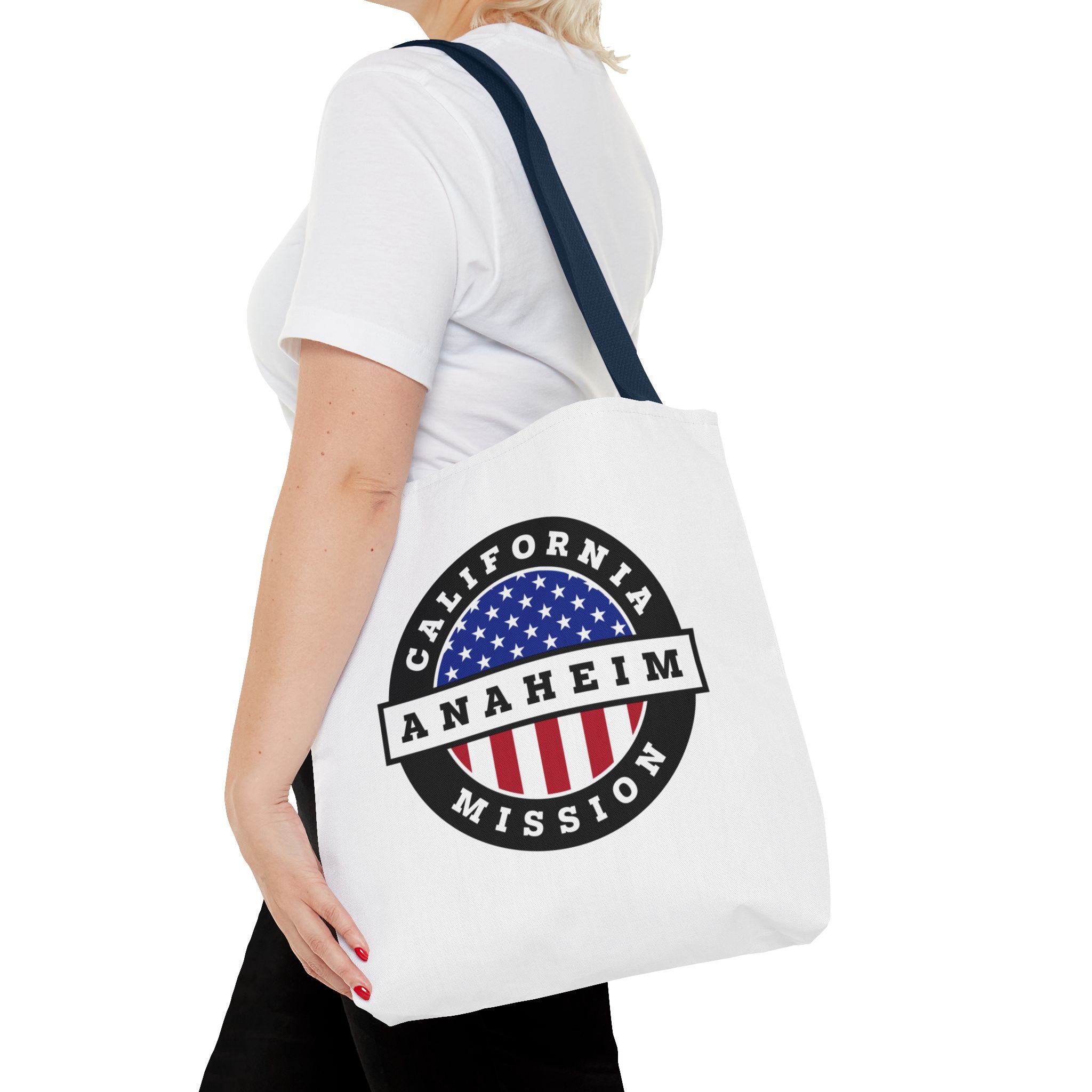 California Anaheim Mission USA Flag Logo Tote Bag White - Latter-Day Saint LDS Missionary Gift - Book of Mormon