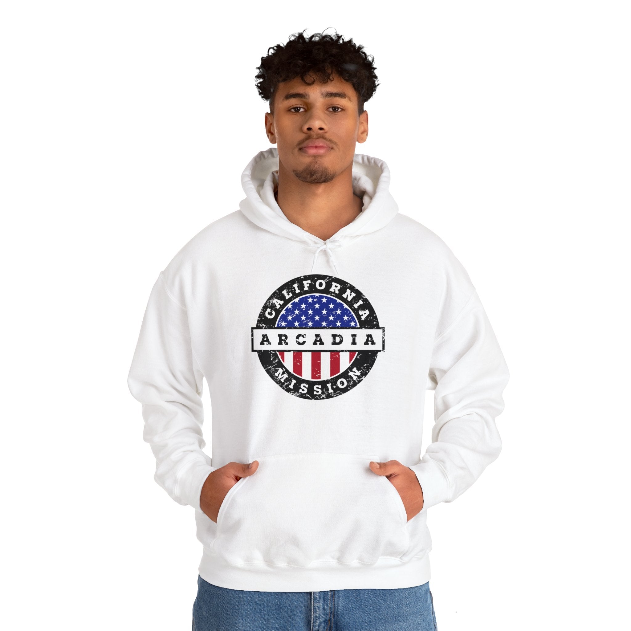 California Arcadia Mission Circular USA Flag Hoodie - Latter-Day Saint LDS Missionary Gift - Book of Mormon