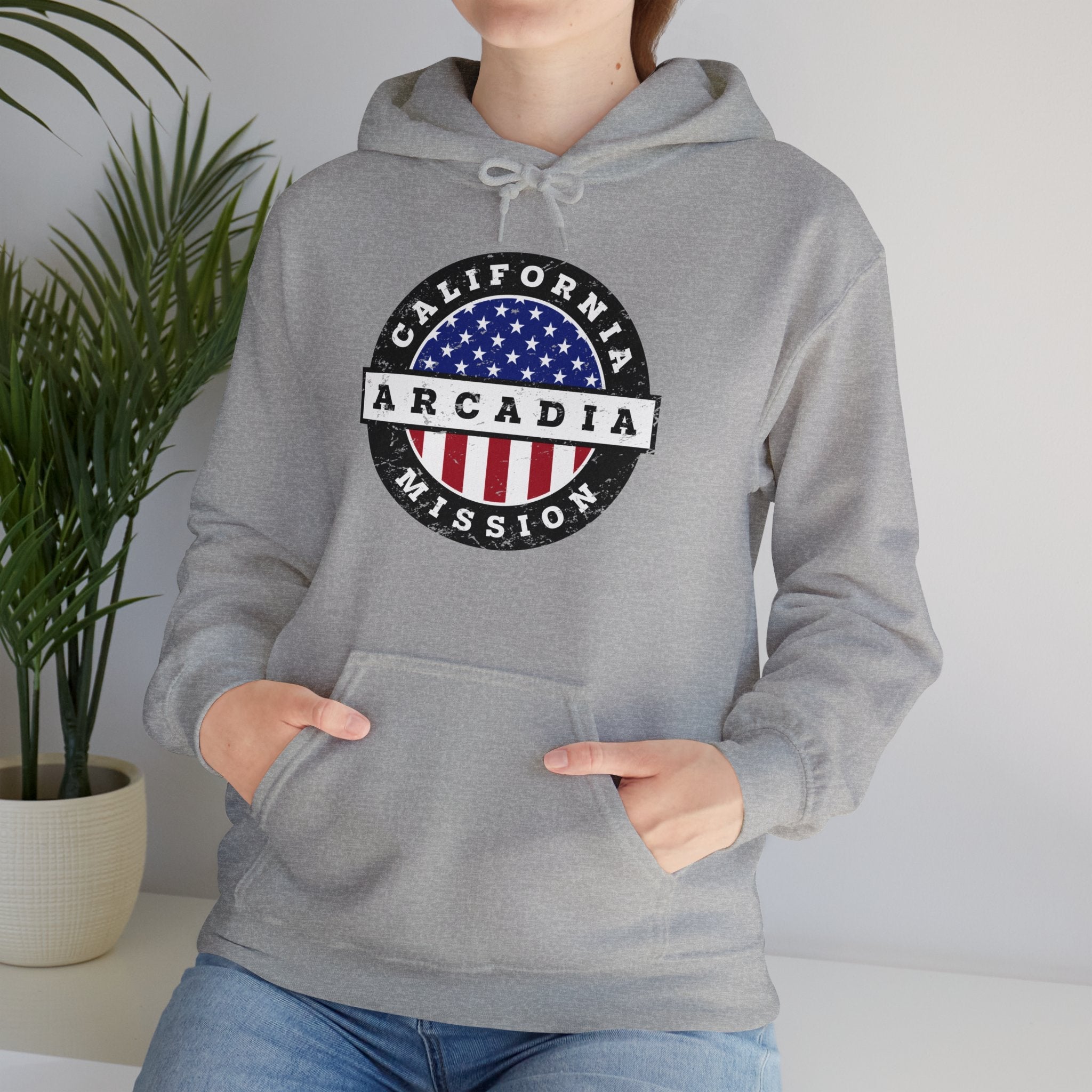 California Arcadia Mission Circular USA Flag Hoodie - Latter-Day Saint LDS Missionary Gift - Book of Mormon