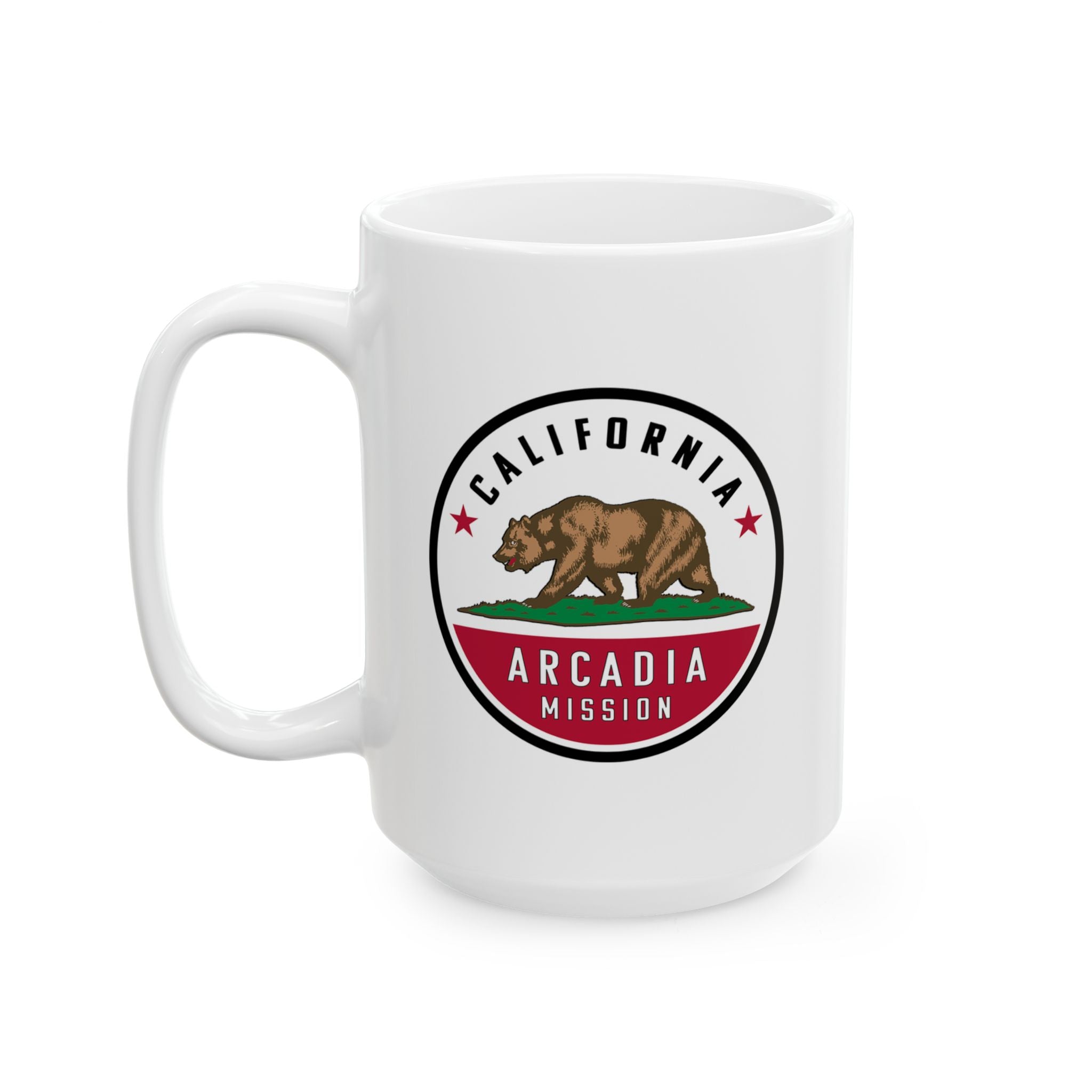 California Arcadia Mission State Flag Logo Ceramic Mug White Name - Latter-Day Saint LDS Missionary Gift - Book of Mormon