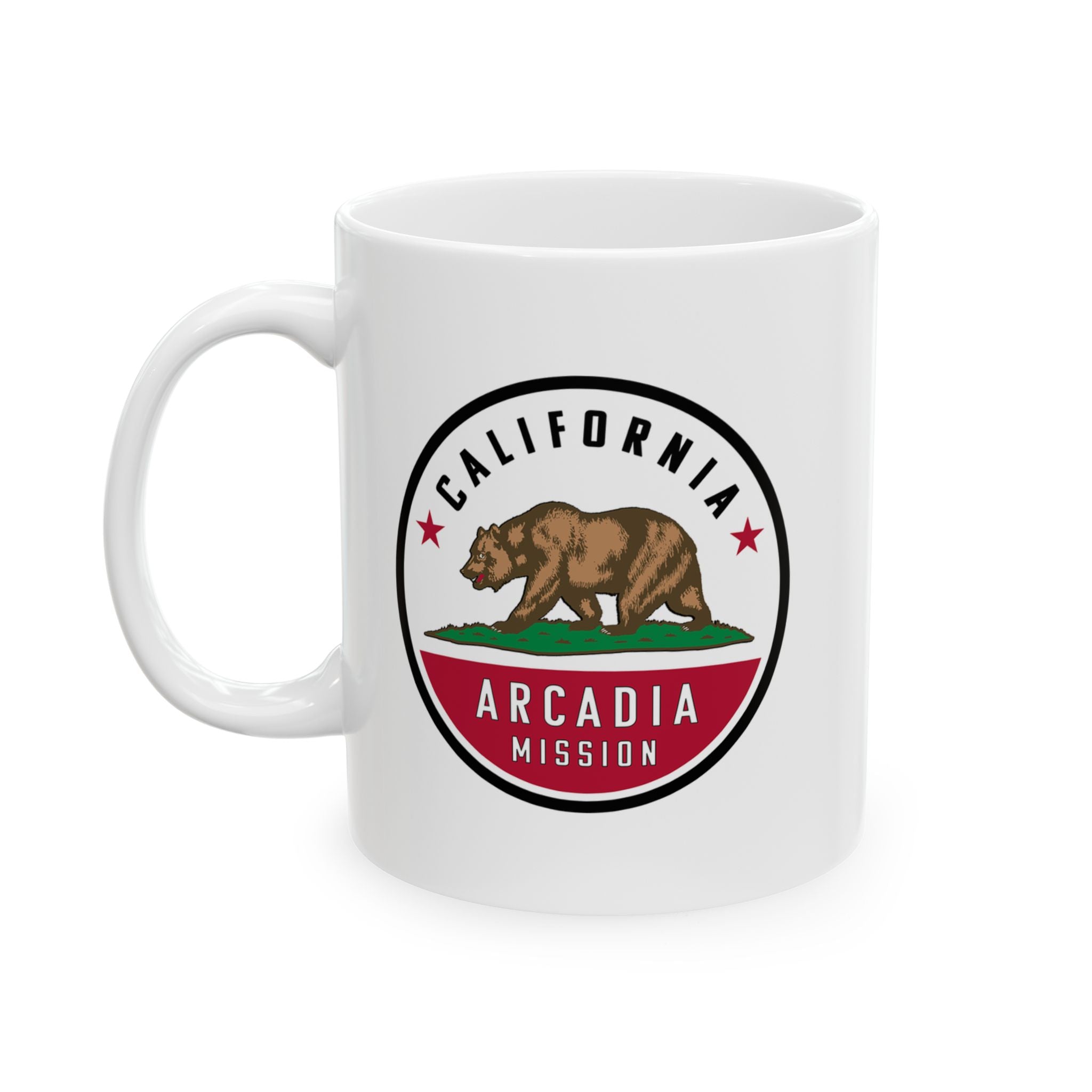 California Arcadia Mission State Flag Logo Ceramic Mug White Name - Latter-Day Saint LDS Missionary Gift - Book of Mormon