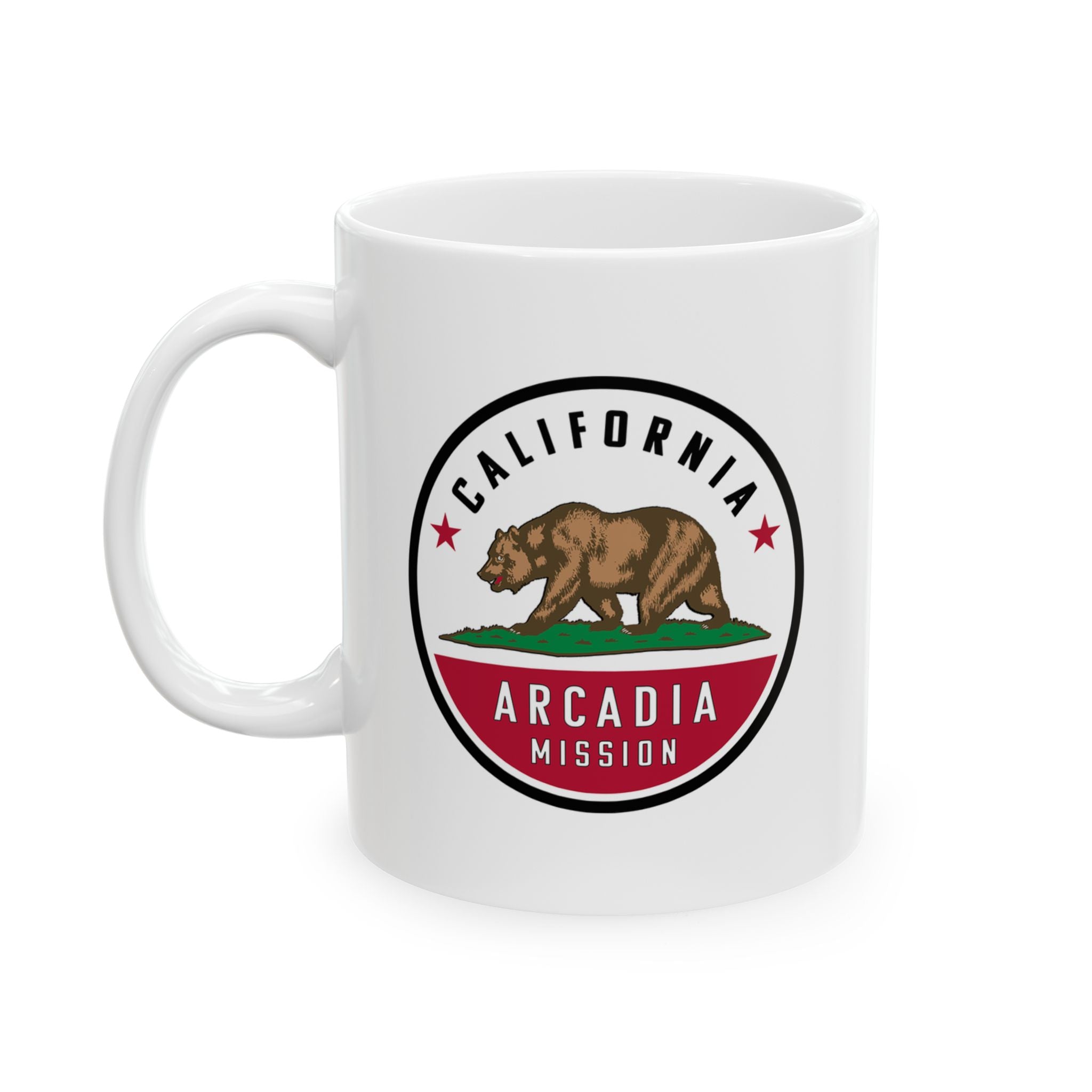 California Arcadia Mission State Flag Logo Ceramic Mug White Name - Latter-Day Saint LDS Missionary Gift - Book of Mormon