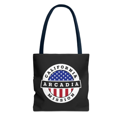 California Arcadia Mission USA Flag Logo Tote Bag Black - Latter-Day Saint LDS Missionary Gift - Book of Mormon