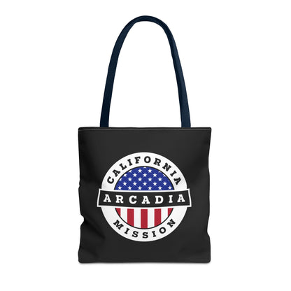 California Arcadia Mission USA Flag Logo Tote Bag Black - Latter-Day Saint LDS Missionary Gift - Book of Mormon