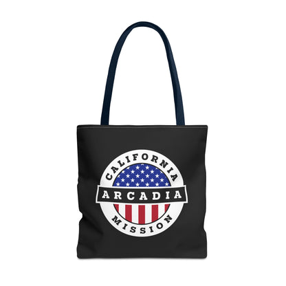 California Arcadia Mission USA Flag Logo Tote Bag Black - Latter-Day Saint LDS Missionary Gift - Book of Mormon