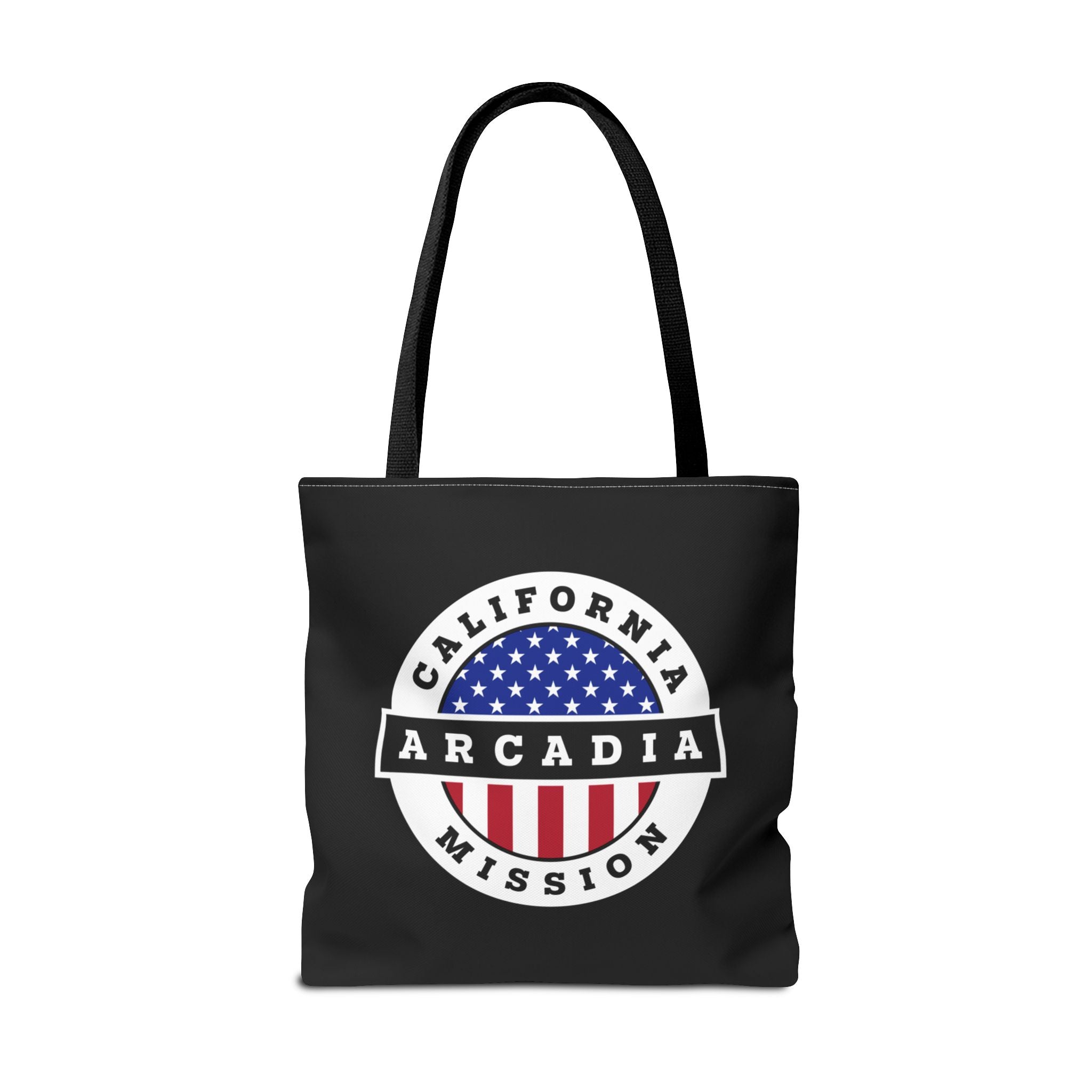 California Arcadia Mission USA Flag Logo Tote Bag Black - Latter-Day Saint LDS Missionary Gift - Book of Mormon