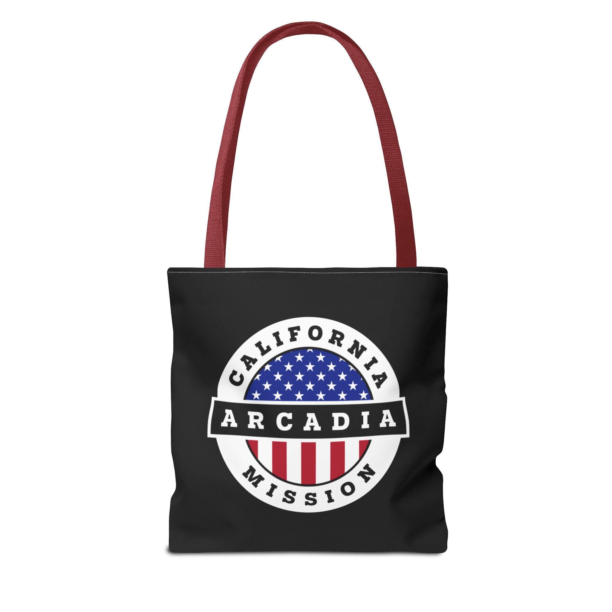 California Arcadia Mission USA Flag Logo Tote Bag Black - Latter-Day Saint LDS Missionary Gift - Book of Mormon