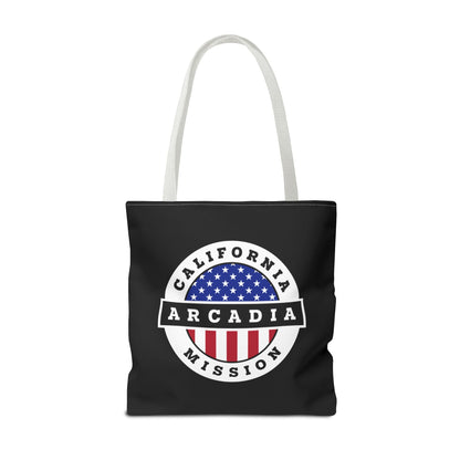 California Arcadia Mission USA Flag Logo Tote Bag Black - Latter-Day Saint LDS Missionary Gift - Book of Mormon