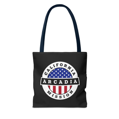 California Arcadia Mission USA Flag Logo Tote Bag Black - Latter-Day Saint LDS Missionary Gift - Book of Mormon