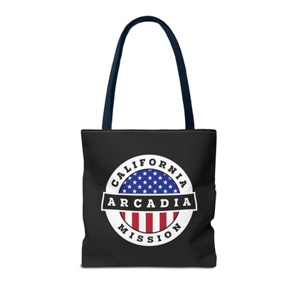 California Arcadia Mission USA Flag Logo Tote Bag Black - Latter-Day Saint LDS Missionary Gift - Book of Mormon