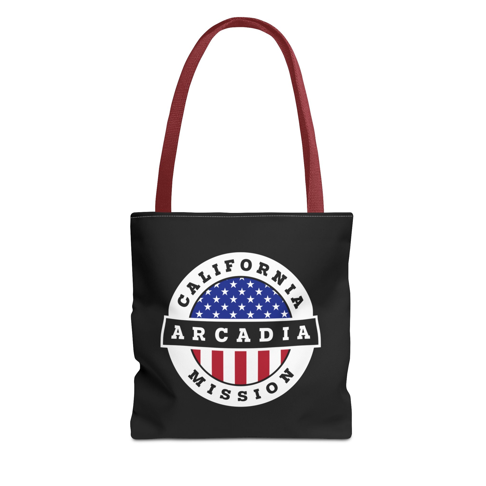 California Arcadia Mission USA Flag Logo Tote Bag Black - Latter-Day Saint LDS Missionary Gift - Book of Mormon