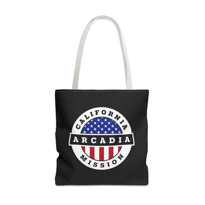 California Arcadia Mission USA Flag Logo Tote Bag Black - Latter-Day Saint LDS Missionary Gift - Book of Mormon