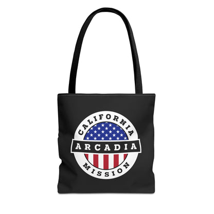 California Arcadia Mission USA Flag Logo Tote Bag Black - Latter-Day Saint LDS Missionary Gift - Book of Mormon