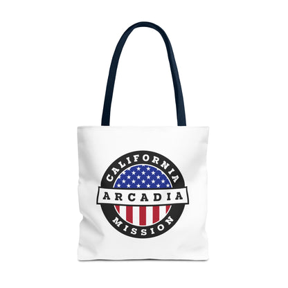 California Arcadia Mission USA Flag Logo Tote Bag White - Latter-Day Saint LDS Missionary Gift - Book of Mormon