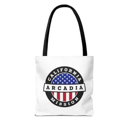 California Arcadia Mission USA Flag Logo Tote Bag White - Latter-Day Saint LDS Missionary Gift - Book of Mormon