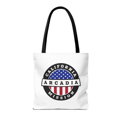 California Arcadia Mission USA Flag Logo Tote Bag White - Latter-Day Saint LDS Missionary Gift - Book of Mormon