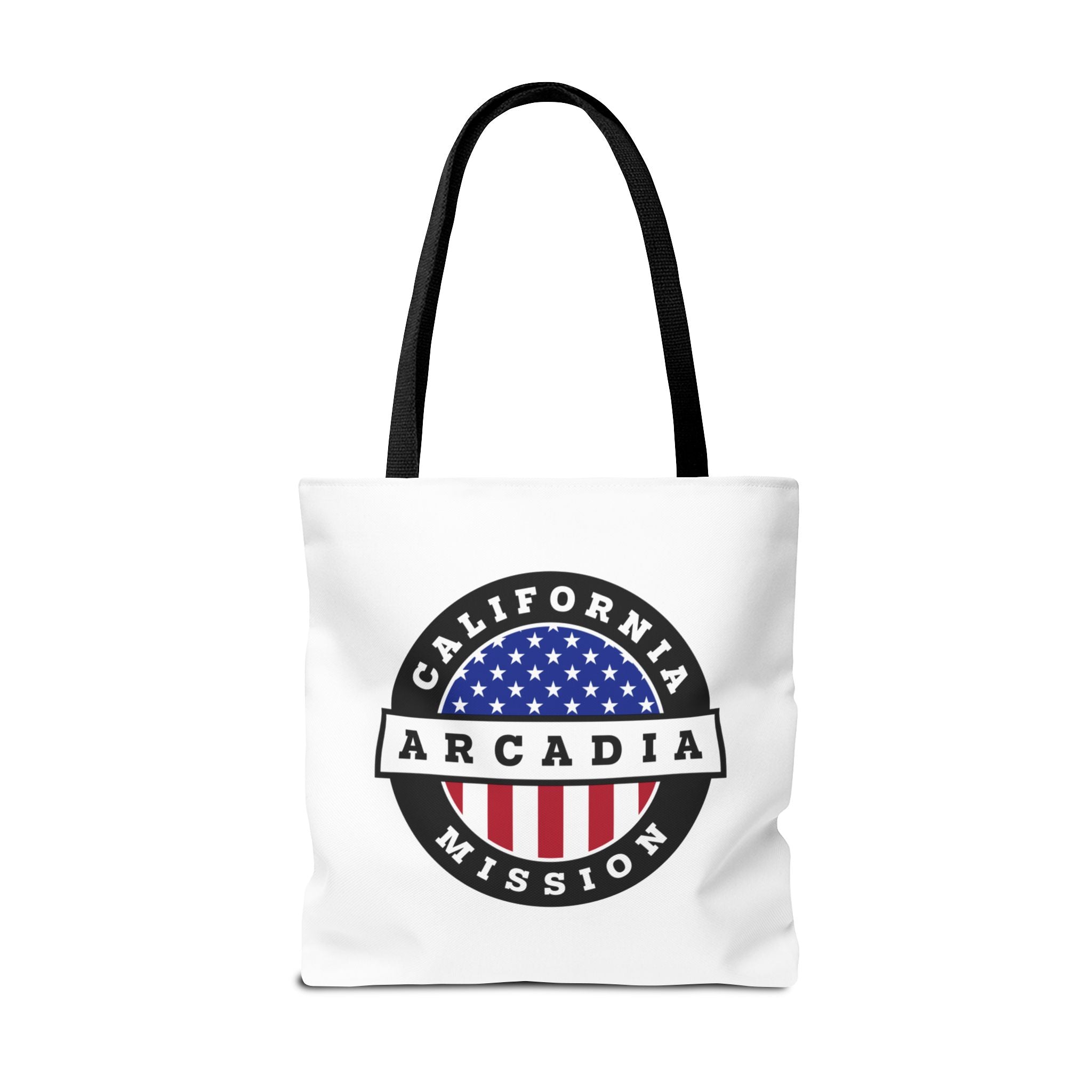 California Arcadia Mission USA Flag Logo Tote Bag White - Latter-Day Saint LDS Missionary Gift - Book of Mormon