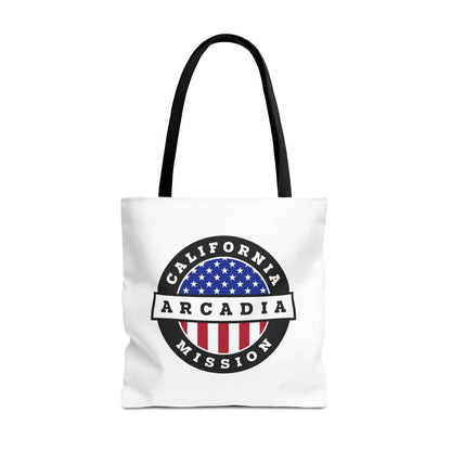 California Arcadia Mission USA Flag Logo Tote Bag White - Latter-Day Saint LDS Missionary Gift - Book of Mormon