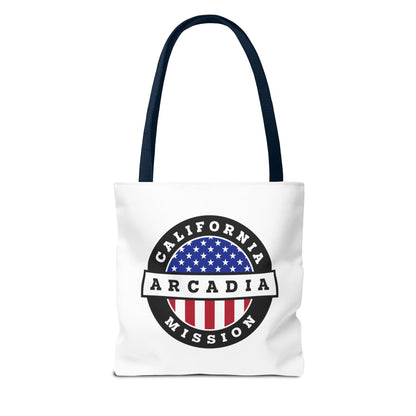 California Arcadia Mission USA Flag Logo Tote Bag White - Latter-Day Saint LDS Missionary Gift - Book of Mormon