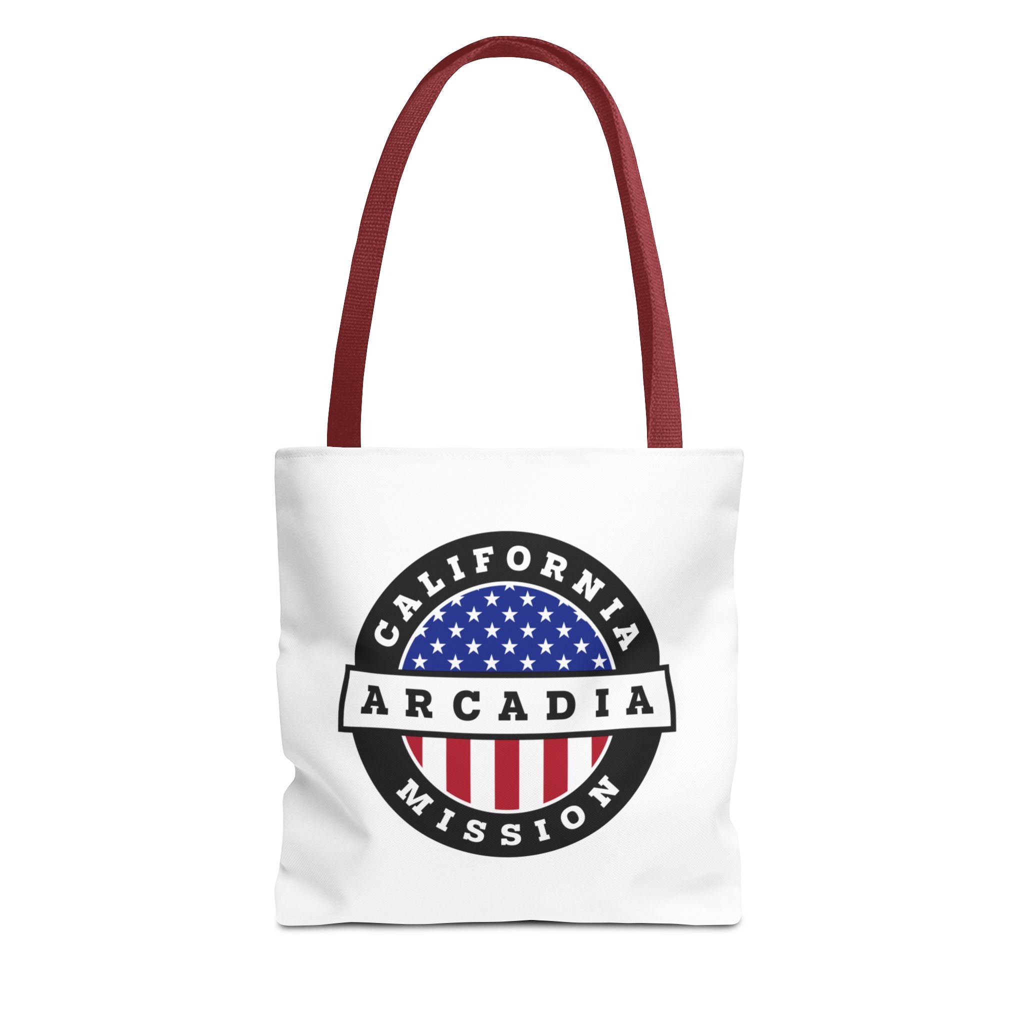 California Arcadia Mission USA Flag Logo Tote Bag White - Latter-Day Saint LDS Missionary Gift - Book of Mormon