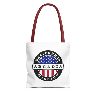 California Arcadia Mission USA Flag Logo Tote Bag White - Latter-Day Saint LDS Missionary Gift - Book of Mormon