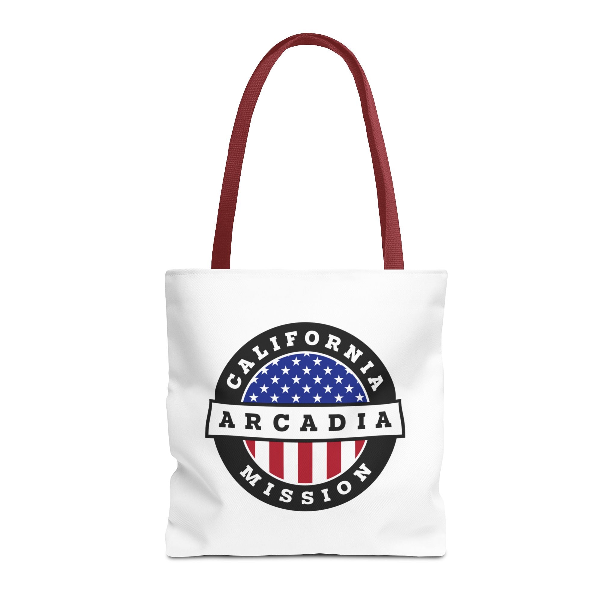 California Arcadia Mission USA Flag Logo Tote Bag White - Latter-Day Saint LDS Missionary Gift - Book of Mormon