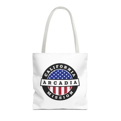 California Arcadia Mission USA Flag Logo Tote Bag White - Latter-Day Saint LDS Missionary Gift - Book of Mormon