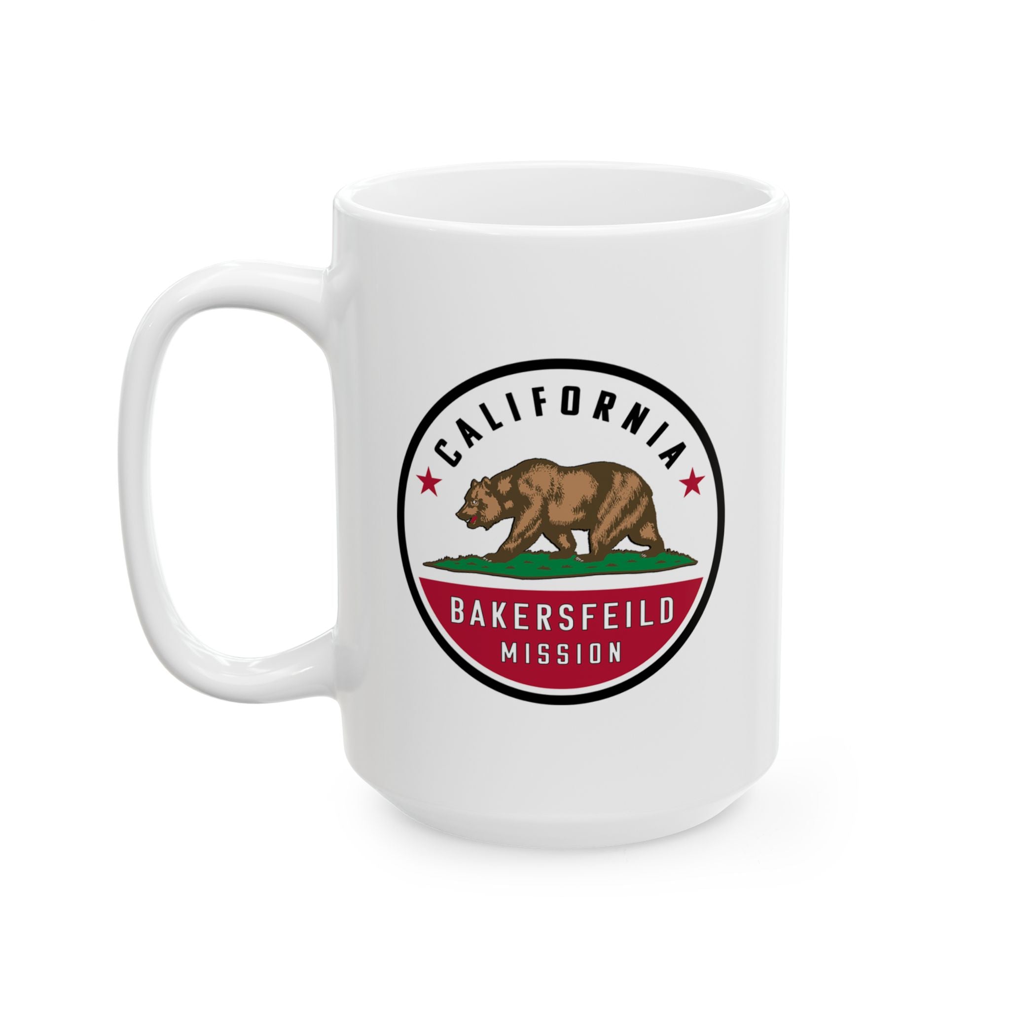 California Bakersfield Mission State Flag Logo Ceramic Mug White Name - Latter-Day Saint LDS Missionary Gift - Book of Mormon