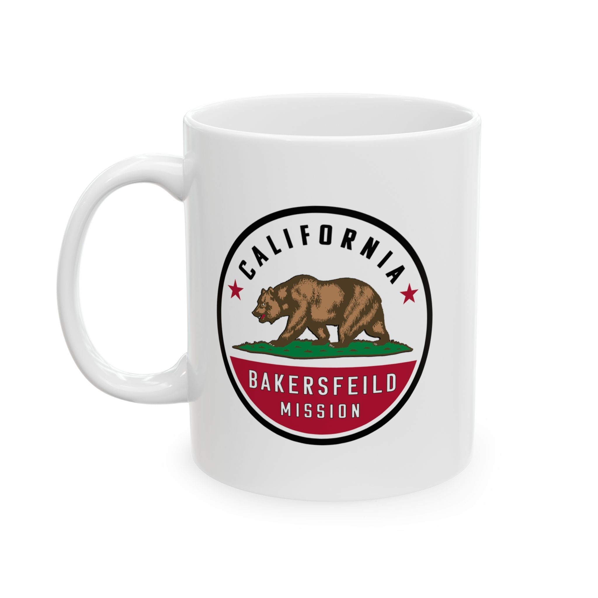 California Bakersfield Mission State Flag Logo Ceramic Mug White Name - Latter-Day Saint LDS Missionary Gift - Book of Mormon