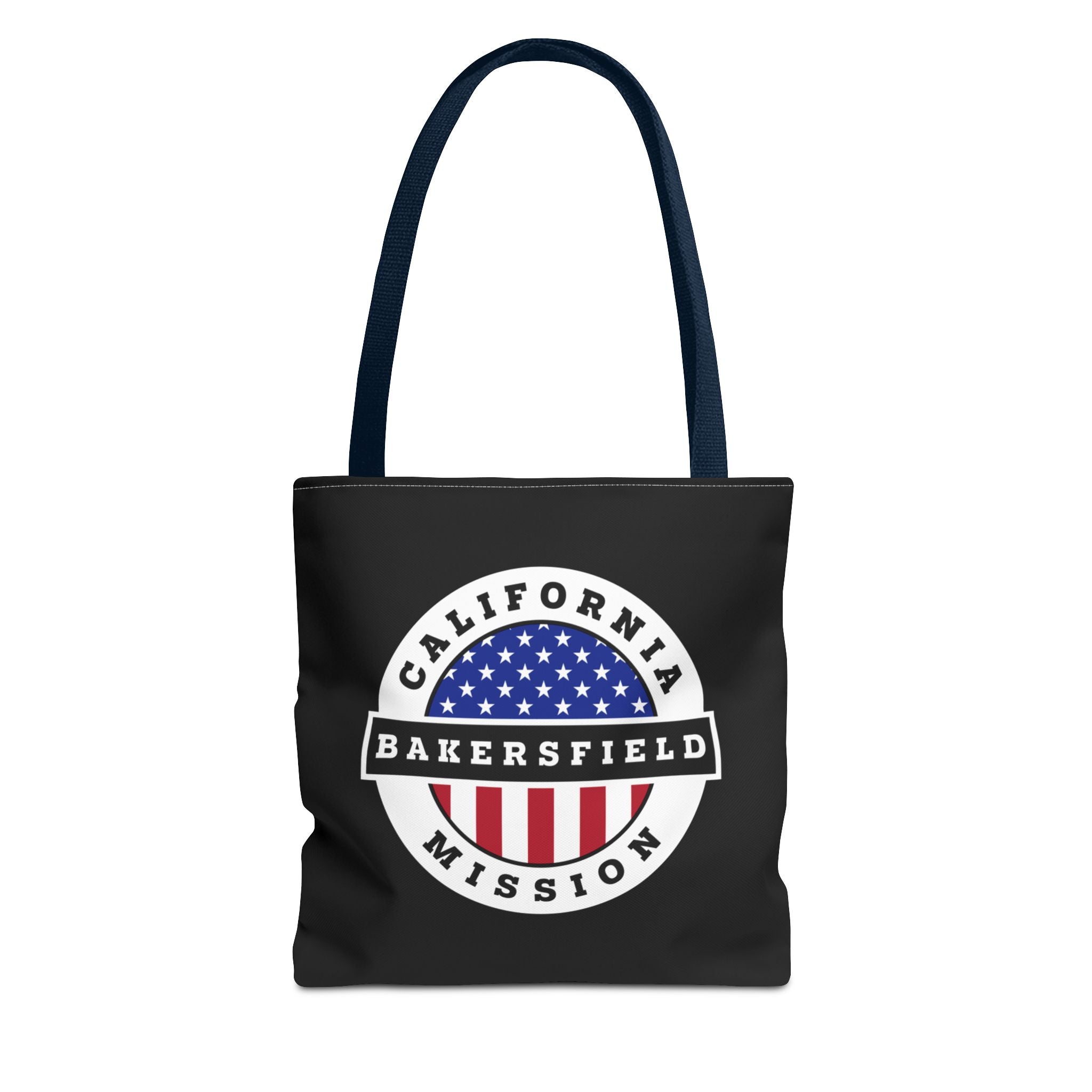 California Bakersfield Mission USA Flag Logo Tote Bag Black - Latter-Day Saint LDS Missionary Gift - Book of Mormon