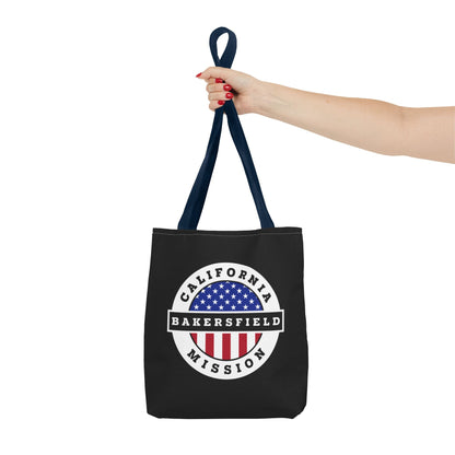 California Bakersfield Mission USA Flag Logo Tote Bag Black - Latter-Day Saint LDS Missionary Gift - Book of Mormon