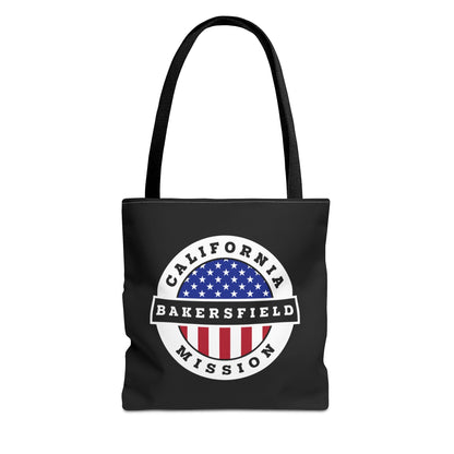 California Bakersfield Mission USA Flag Logo Tote Bag Black - Latter-Day Saint LDS Missionary Gift - Book of Mormon