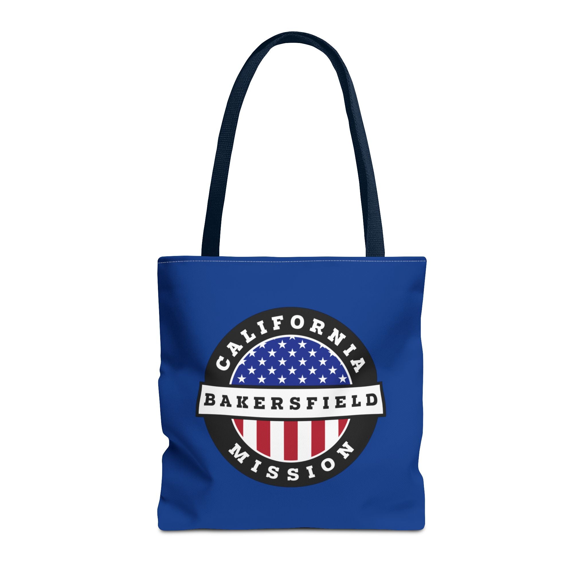 California Bakersfield Mission USA Flag Logo Tote Bag Blue - Latter-Day Saint LDS Missionary Gift - Book of Mormon