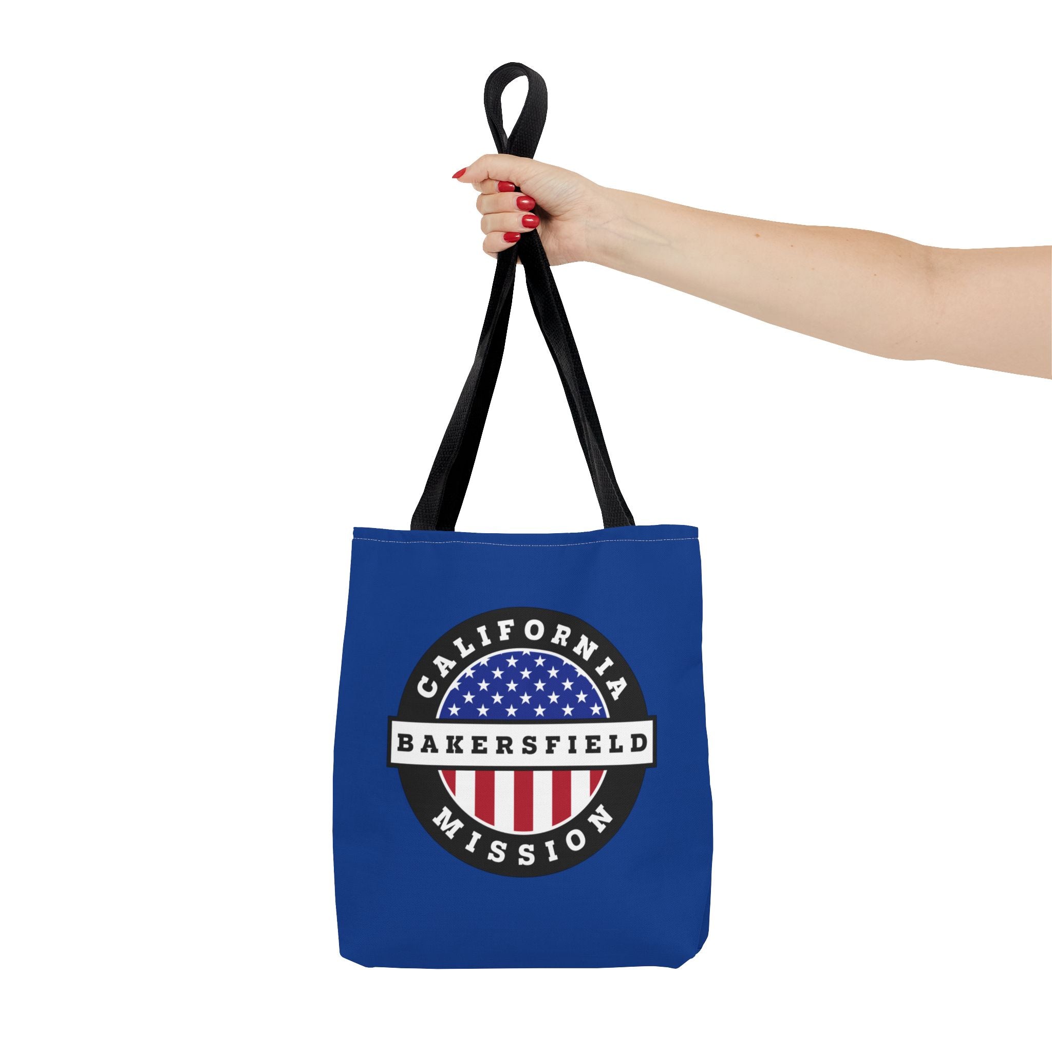 California Bakersfield Mission USA Flag Logo Tote Bag Blue - Latter-Day Saint LDS Missionary Gift - Book of Mormon