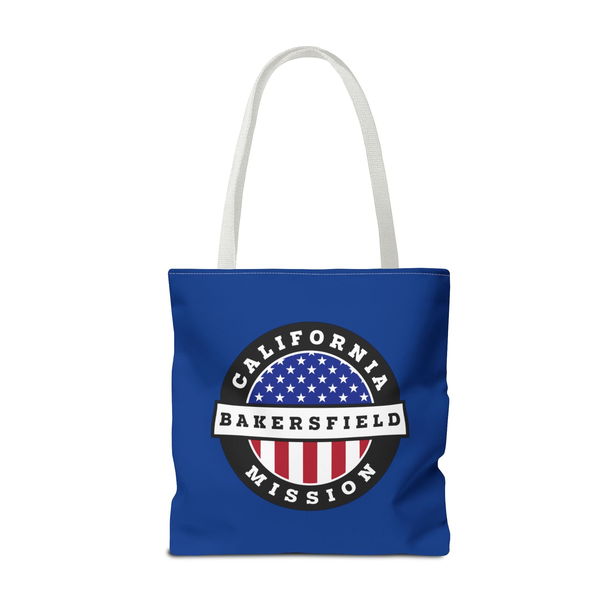 California Bakersfield Mission USA Flag Logo Tote Bag Blue - Latter-Day Saint LDS Missionary Gift - Book of Mormon