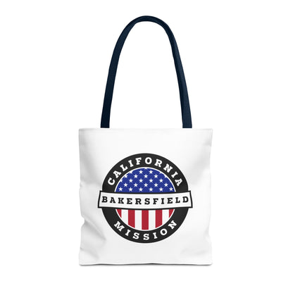 California Bakersfield Mission USA Flag Logo Tote Bag White - Latter-Day Saint LDS Missionary Gift - Book of Mormon