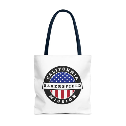 California Bakersfield Mission USA Flag Logo Tote Bag White - Latter-Day Saint LDS Missionary Gift - Book of Mormon