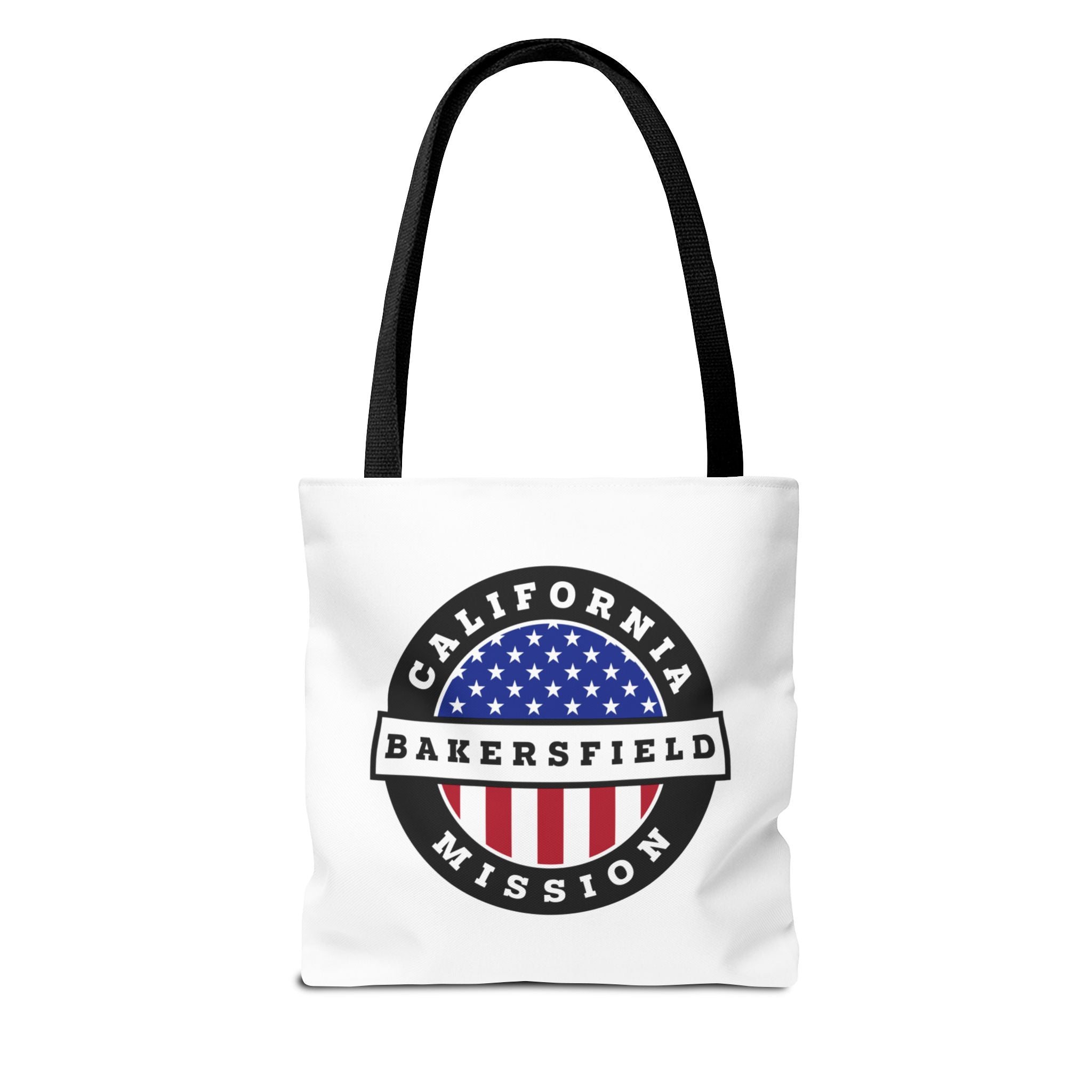 California Bakersfield Mission USA Flag Logo Tote Bag White - Latter-Day Saint LDS Missionary Gift - Book of Mormon