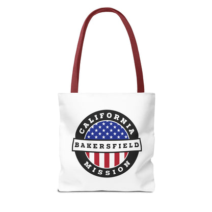 California Bakersfield Mission USA Flag Logo Tote Bag White - Latter-Day Saint LDS Missionary Gift - Book of Mormon