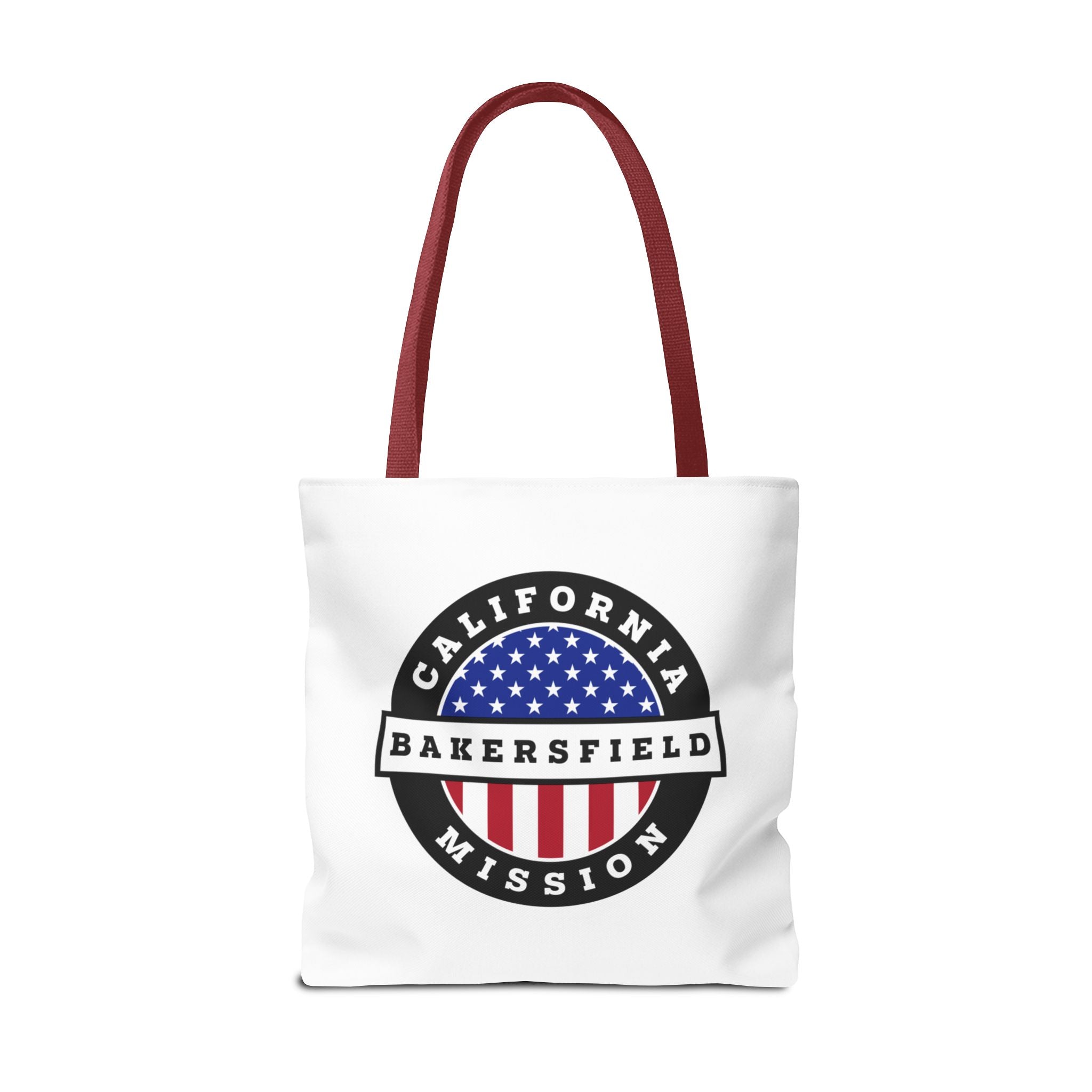 California Bakersfield Mission USA Flag Logo Tote Bag White - Latter-Day Saint LDS Missionary Gift - Book of Mormon