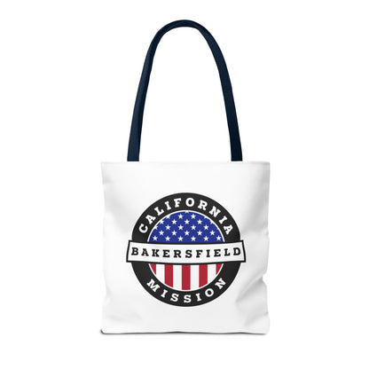 California Bakersfield Mission USA Flag Logo Tote Bag White - Latter-Day Saint LDS Missionary Gift - Book of Mormon