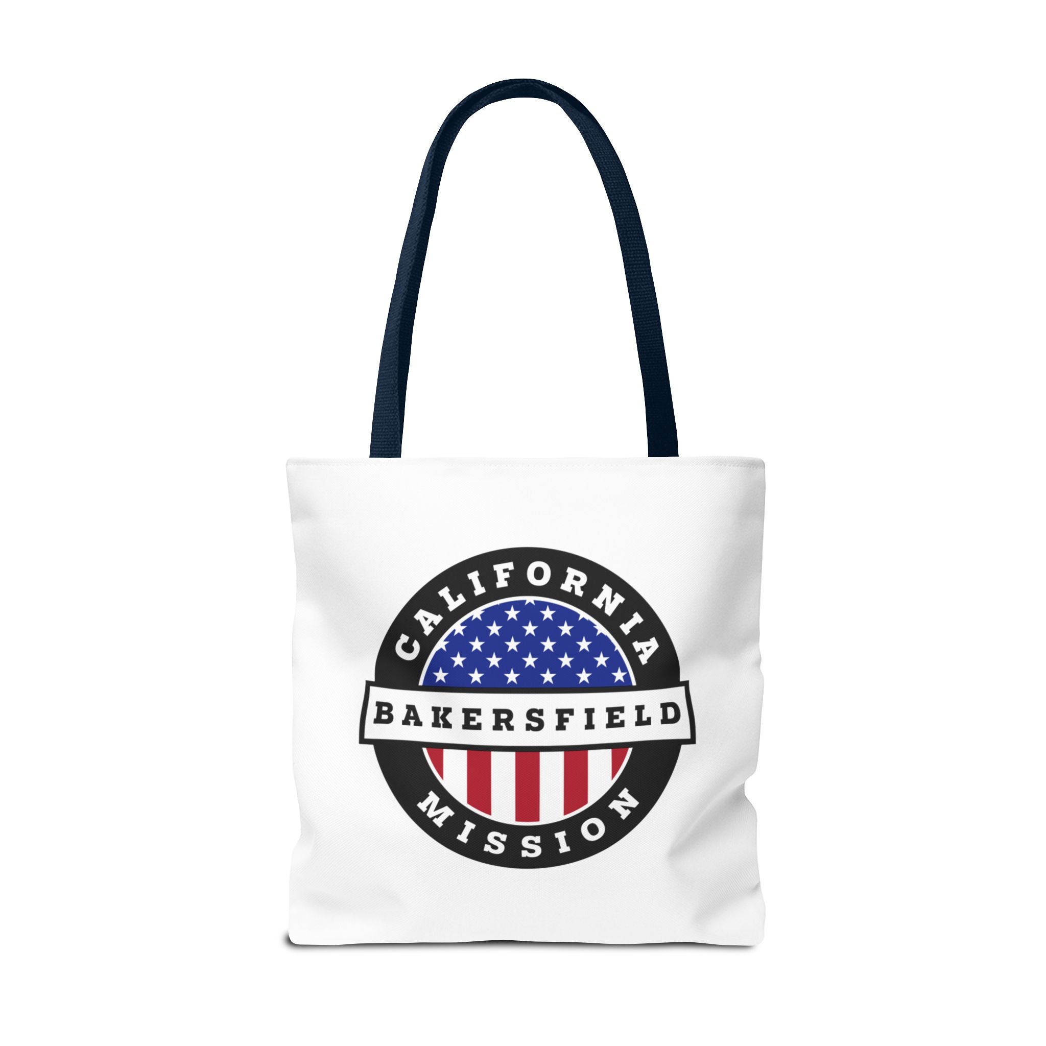 California Bakersfield Mission USA Flag Logo Tote Bag White - Latter-Day Saint LDS Missionary Gift - Book of Mormon