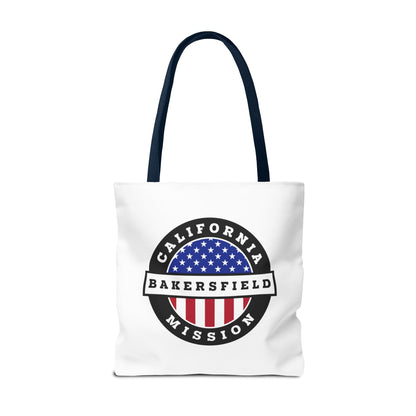 California Bakersfield Mission USA Flag Logo Tote Bag White - Latter-Day Saint LDS Missionary Gift - Book of Mormon