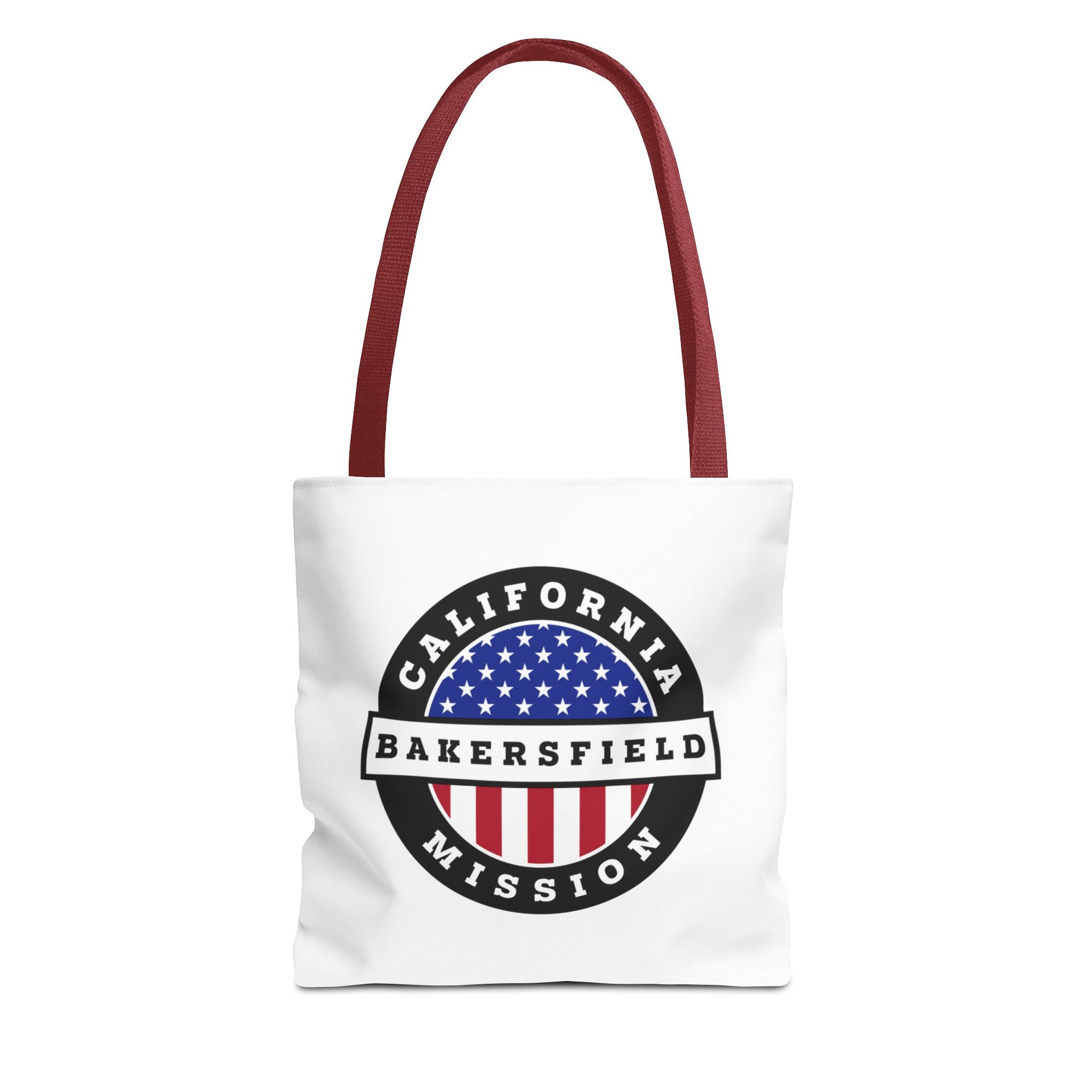 California Bakersfield Mission USA Flag Logo Tote Bag White - Latter-Day Saint LDS Missionary Gift - Book of Mormon