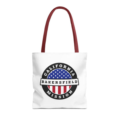 California Bakersfield Mission USA Flag Logo Tote Bag White - Latter-Day Saint LDS Missionary Gift - Book of Mormon