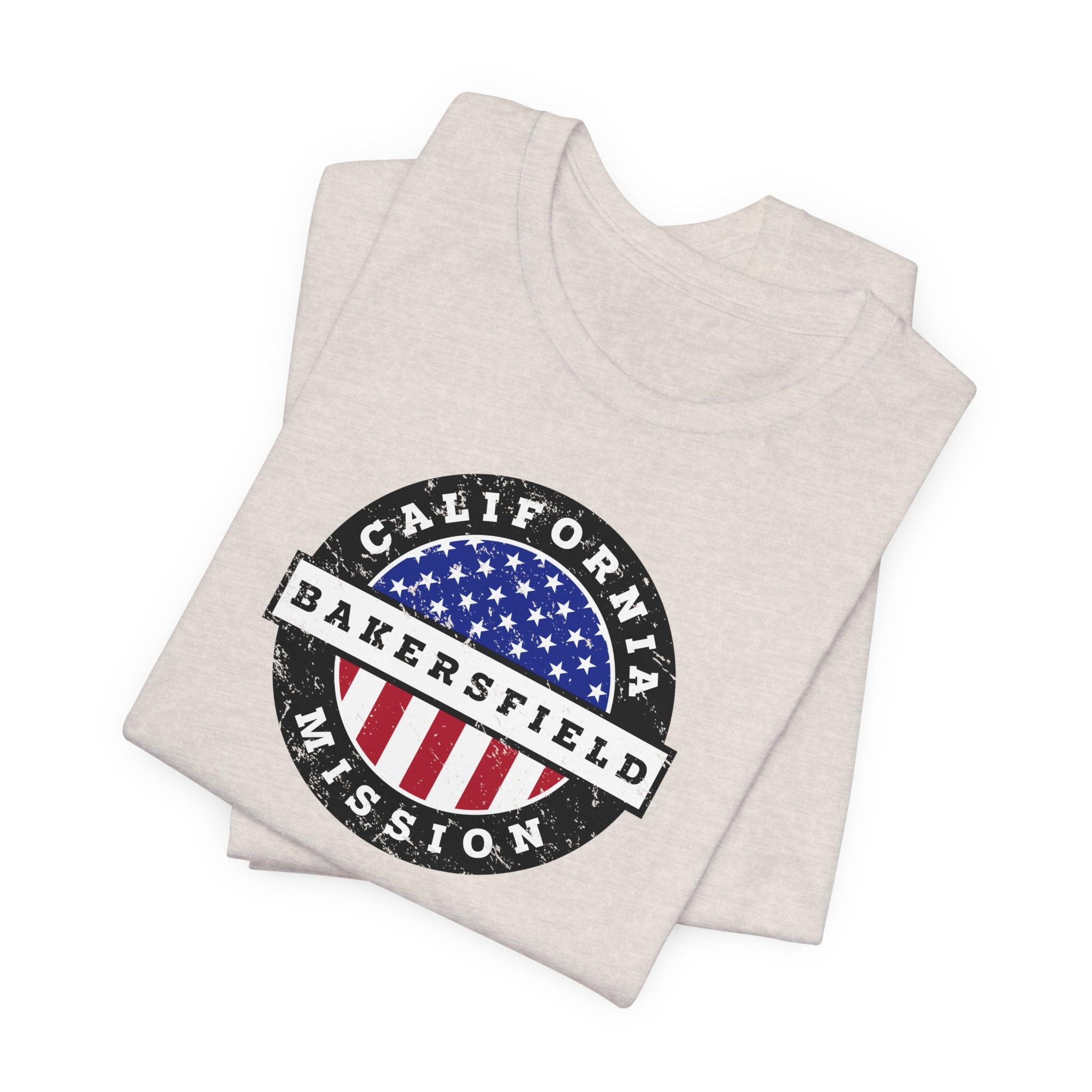 California Bakersfield Mission Vintage Circular USA Flag T-Shirt - Latter-Day Saint LDS Missionary Gift - Book of Mormon